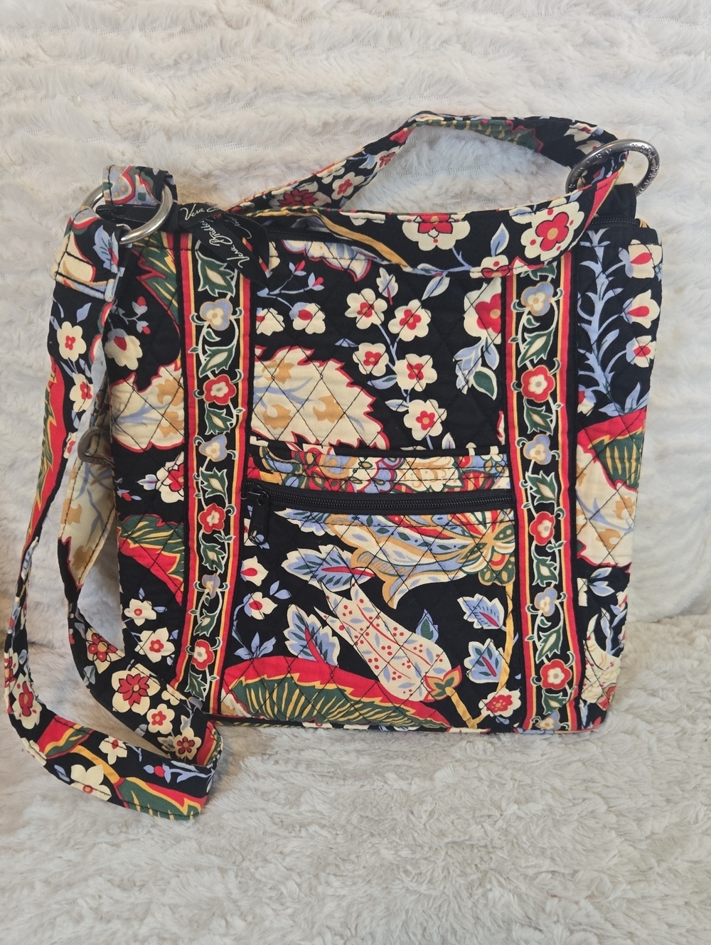 Vera Bradely Quilted Floral Crossbody Bag in Black and Red